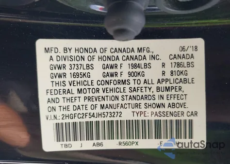 2018 Honda Civic Lx z USA, uszkodzony, nr VIN 2HGFC2F54JH573272